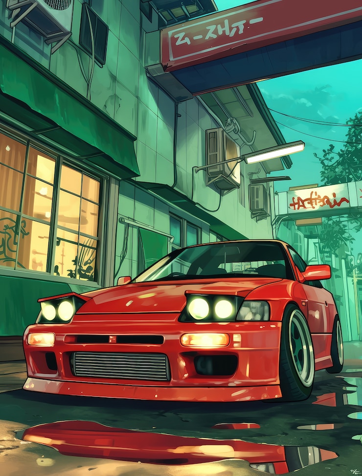 Photo gratuit voiture d'anime dans la ville