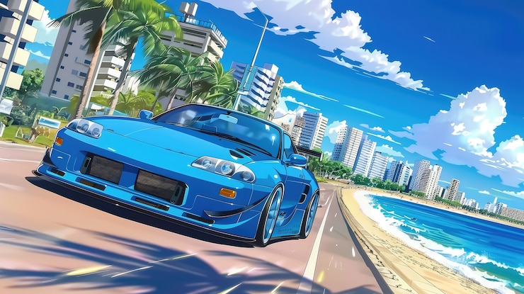 Photo gratuit voiture d'anime dans la ville