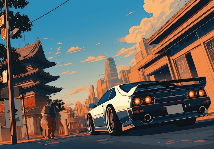 Photo gratuit voiture d'anime dans la ville