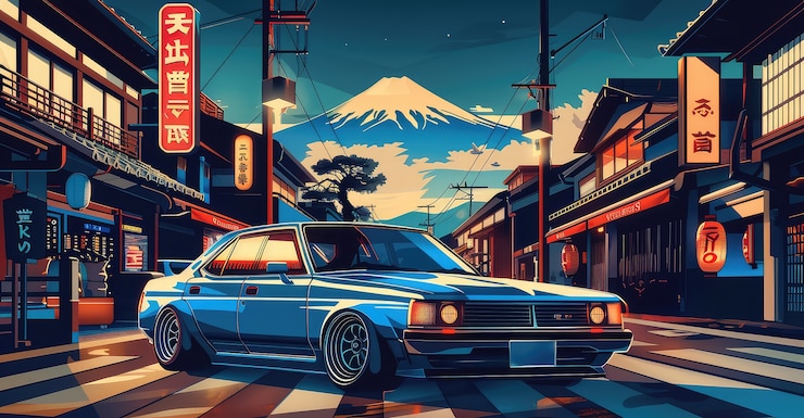 Photo gratuit voiture d'anime dans la ville