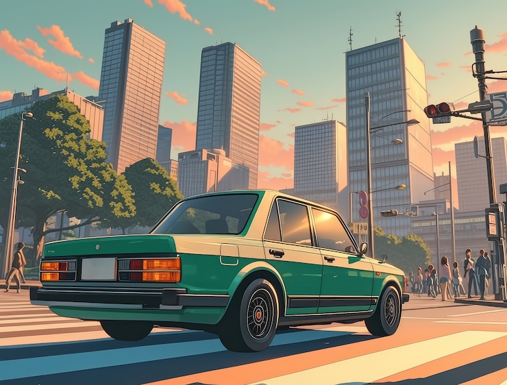 Photo gratuit voiture d'anime dans la ville