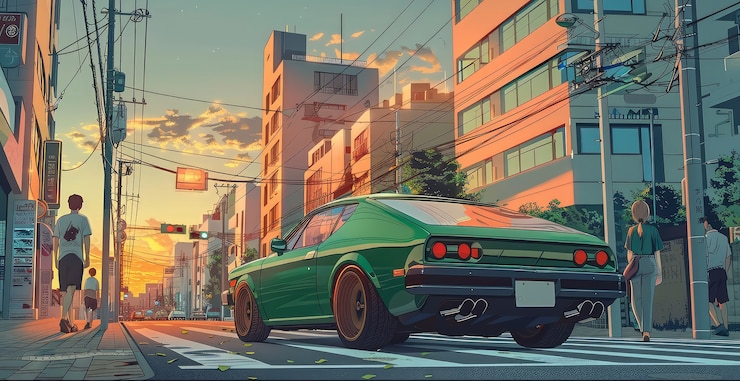 Photo gratuit voiture d'anime dans la ville