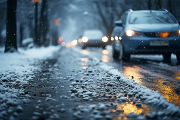 Voiture dans des conditions de neige et d'hiver extrêmes