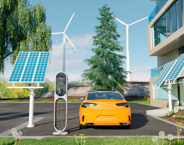 Voiture électrique 3D stationnée