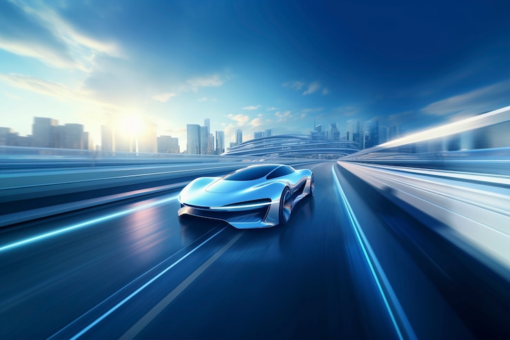 Photo gratuit une voiture moderne sur une route futuriste