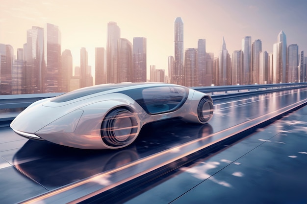 Photo gratuite une voiture moderne sur une route futuriste