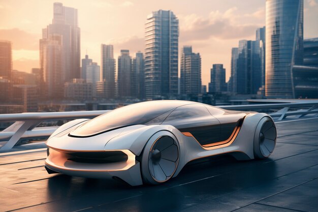 Une voiture moderne sur une route futuriste