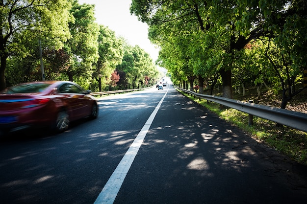 Voiture Sur Route Asphaltée En été