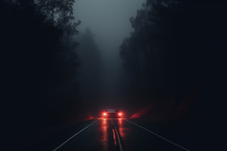 Photo gratuit voiture sur route vide dans une atmosphère sombre