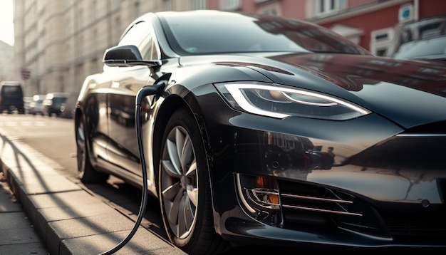 Voiture de sport de luxe dans les rues de la ville moderne générée par l'IA