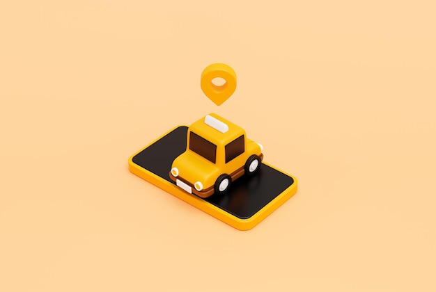 Photo gratuite voiture de taxi sur smartphone avec alerte de notification de cloche contextuelle de rappel et message de chat à bulles pour le concept de service de transport en ligne bannière web icône de dessin animé ou fond de symbole illustration 3d