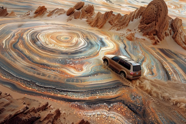 Voiture tout-terrain dans un scénario fantastique