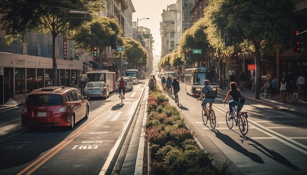 Photo gratuite les voitures se précipitent dans les rues bondées de la ville au crépuscule générées par l'ia