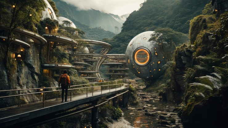 Photo gratuit voyage urbain futuriste de haute technologie pour les gens