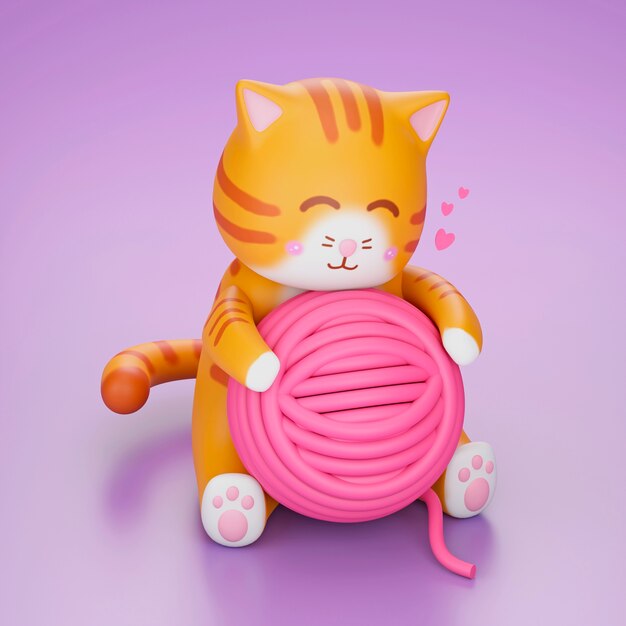 Vue 3D de l'adorable chat de compagnie