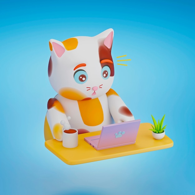 Photo gratuite vue 3d de l'adorable chat de compagnie