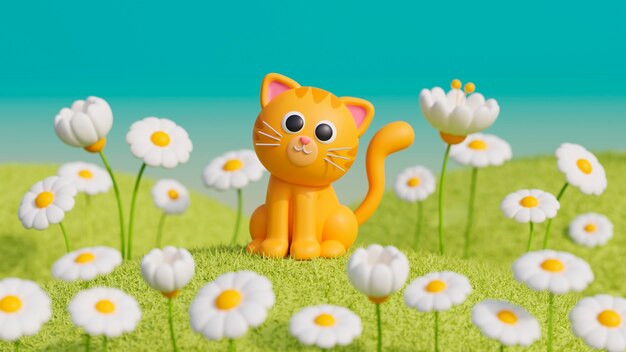 Vue 3D de l'adorable chat de compagnie