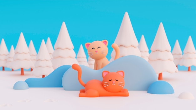 Vue 3D de l'adorable chat de compagnie