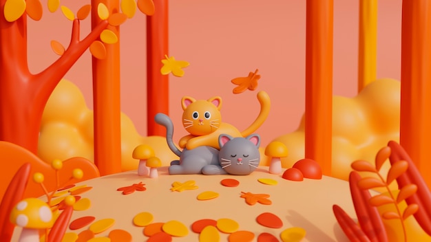 Vue 3D de l'adorable chat de compagnie