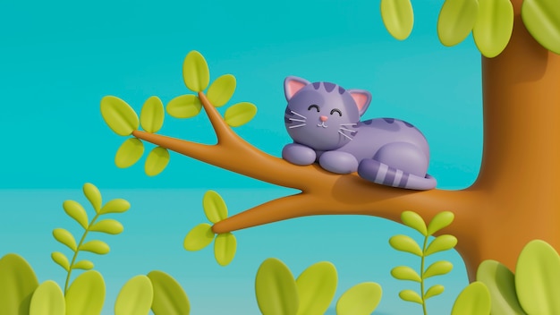 Vue 3D de l'adorable chat de compagnie