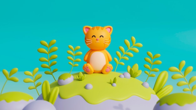 Vue 3D de l'adorable chat de compagnie