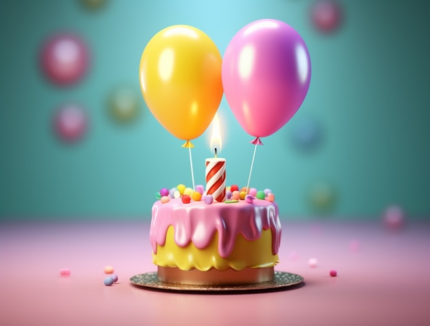 Photo gratuite vue 3d d'un délicieux gâteau avec des ballons