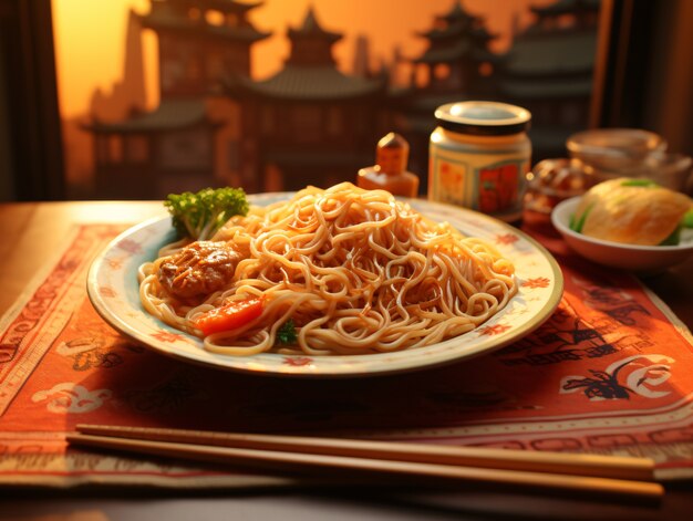 Vue 3D du dîner de réunion du Nouvel An chinois