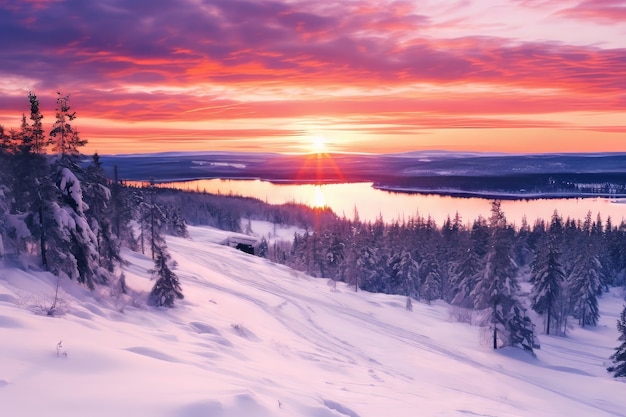 Photo gratuite vue 3d du soleil sur le ciel en hiver