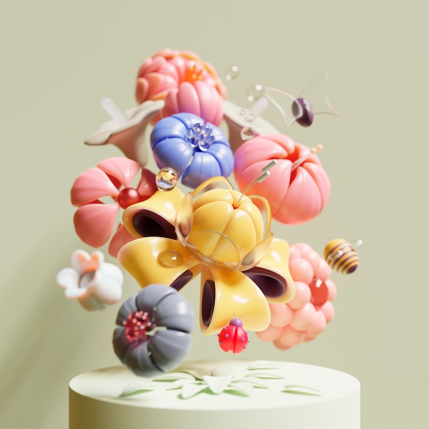 Vue 3D de fleurs épanouies