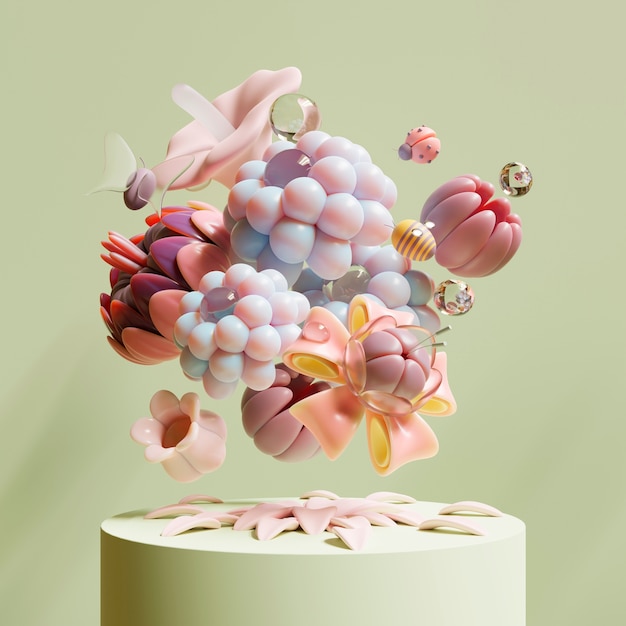 Vue 3D de fleurs épanouies