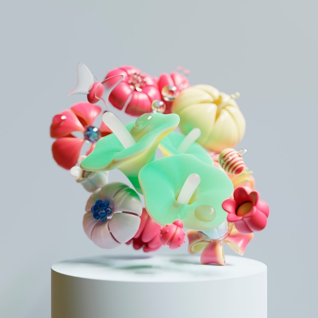 Vue 3D de fleurs épanouies