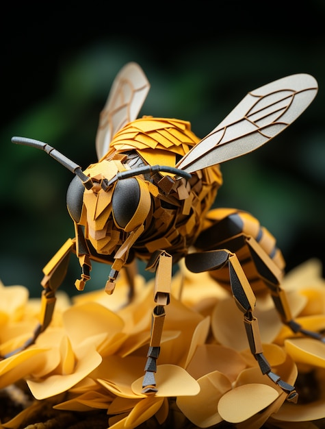 Photo gratuite vue d'abeille 3d avec effet de style papier