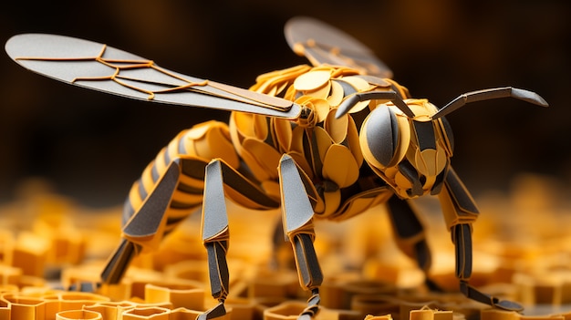 Vue d'abeille 3d avec nid d'abeille