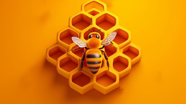 Vue d'abeille 3d avec nid d'abeille