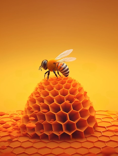 Photo gratuite vue d'abeille 3d sur nid d'abeilles