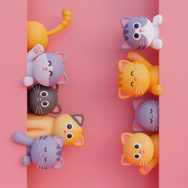 Vue d'adorables chats 3d