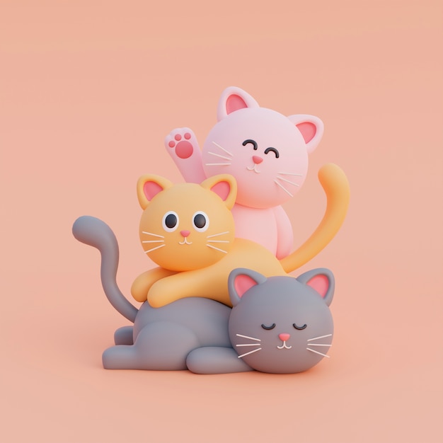 Vue d'adorables chats 3d