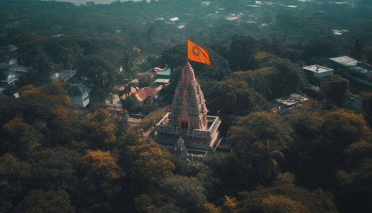Photo gratuit vue aérienne de l'ancienne pagode au crépuscule générée par l'ia