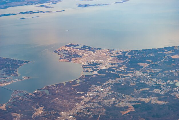 Vue aérienne de la base aérienne navale de la rivière Patuxent, Maryland