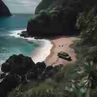 Photo gratuite vue aérienne d'un bateau à moteur sur la plage à hawaï