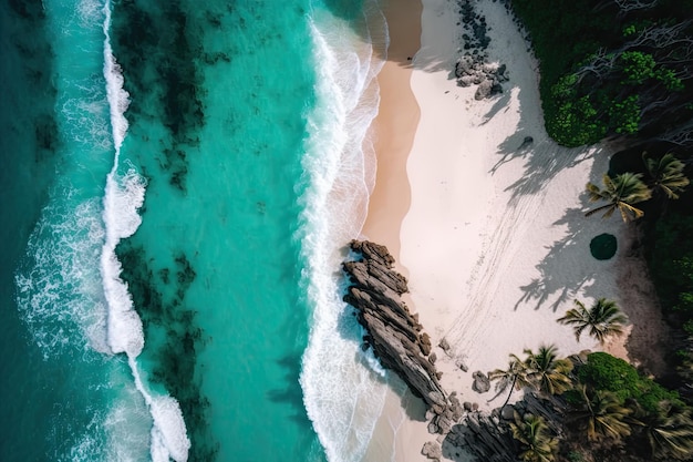 Photo gratuite vue aérienne du bord de mer avec plage et forêt littoral avec sable et eau paysage tropical ai générative