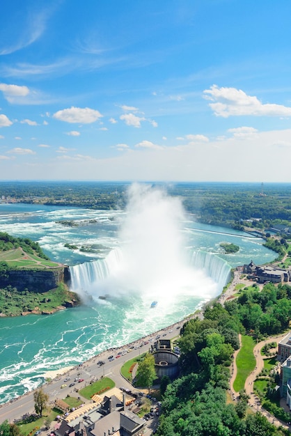 Vue aérienne de Horseshoe Falls dans la journée avec la brume des chutes du Niagara