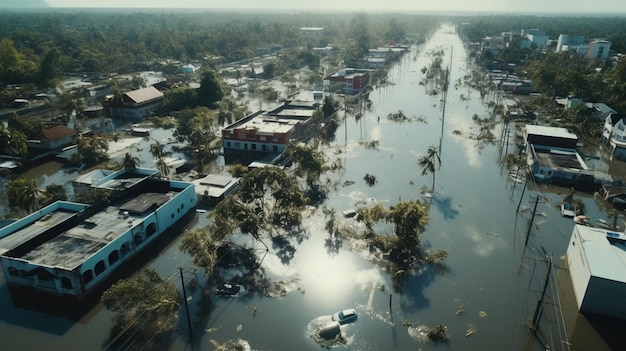 Photo gratuite vue aérienne d'une inondation et d'une dévastation naturelle