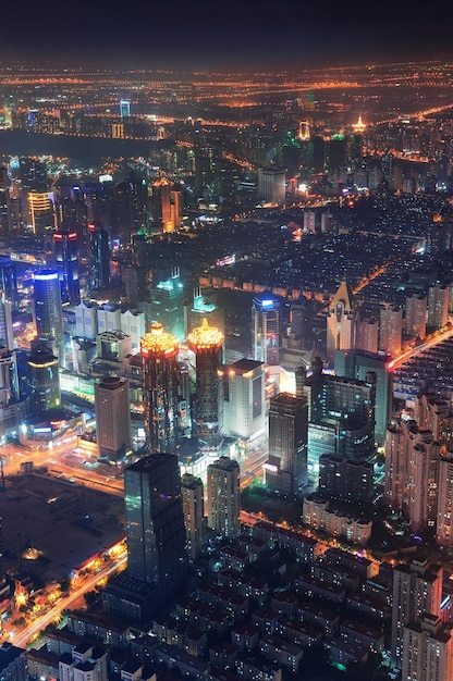 Vue aérienne de nuit de Shanghai