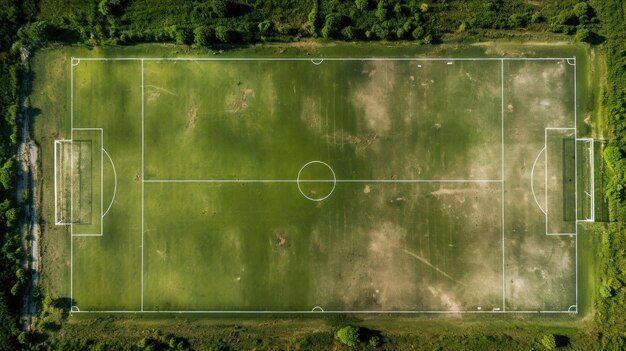 Photo gratuite vue aérienne d'un terrain de sport avec des lignes de football dessus