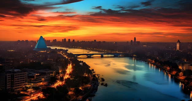 Photo gratuite vue aérienne sur la ville au bord de l'eau