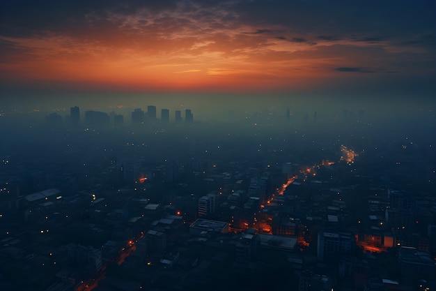 Photo gratuite vue aérienne sur la ville brumeuse