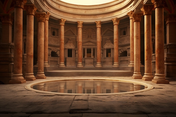 Photo gratuit vue de l'ancien palais romain avec piscine