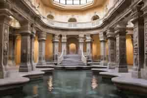 Photo gratuite vue de l'ancien palais romain avec piscine