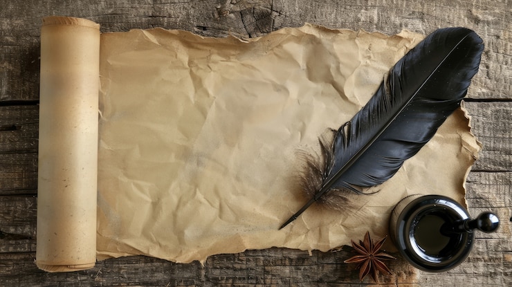 Photo gratuit vue d'un ancien rouleau de papier pour l'écriture et la documentation